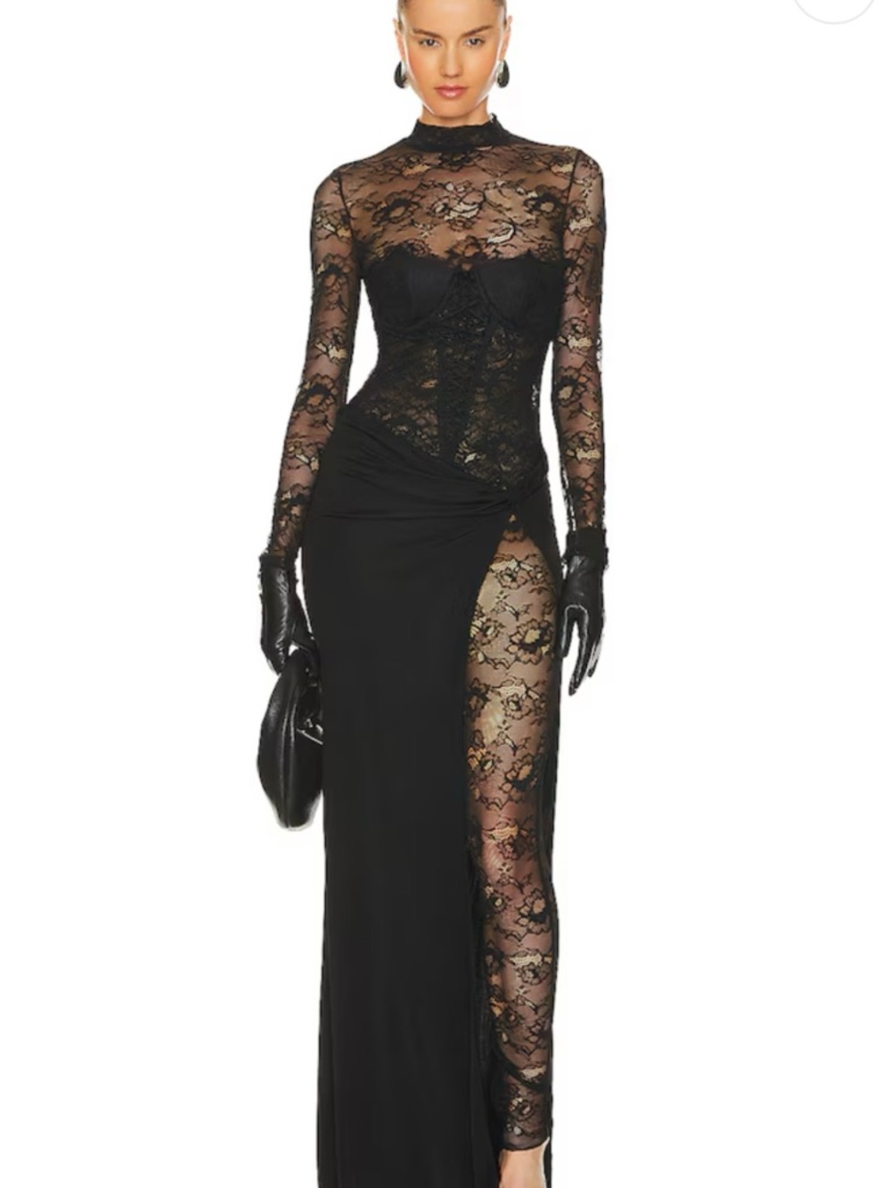 REVOLVE Black Lace Long Sleeve High-Slit Evening Gown
